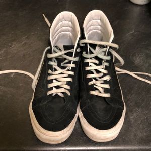 Vans Brand Sk8 Hi Top Black Suede and Patterned Skateboarding Shoes Size 9W,7.5M